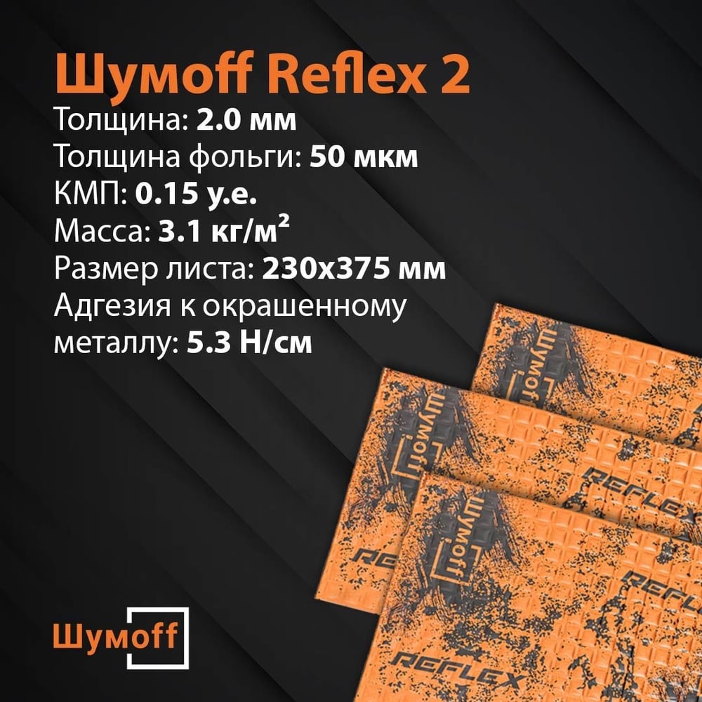 Вибродемпфирующий материал Шумофф Reflex 2 12 листов в пачке НФ-00001877