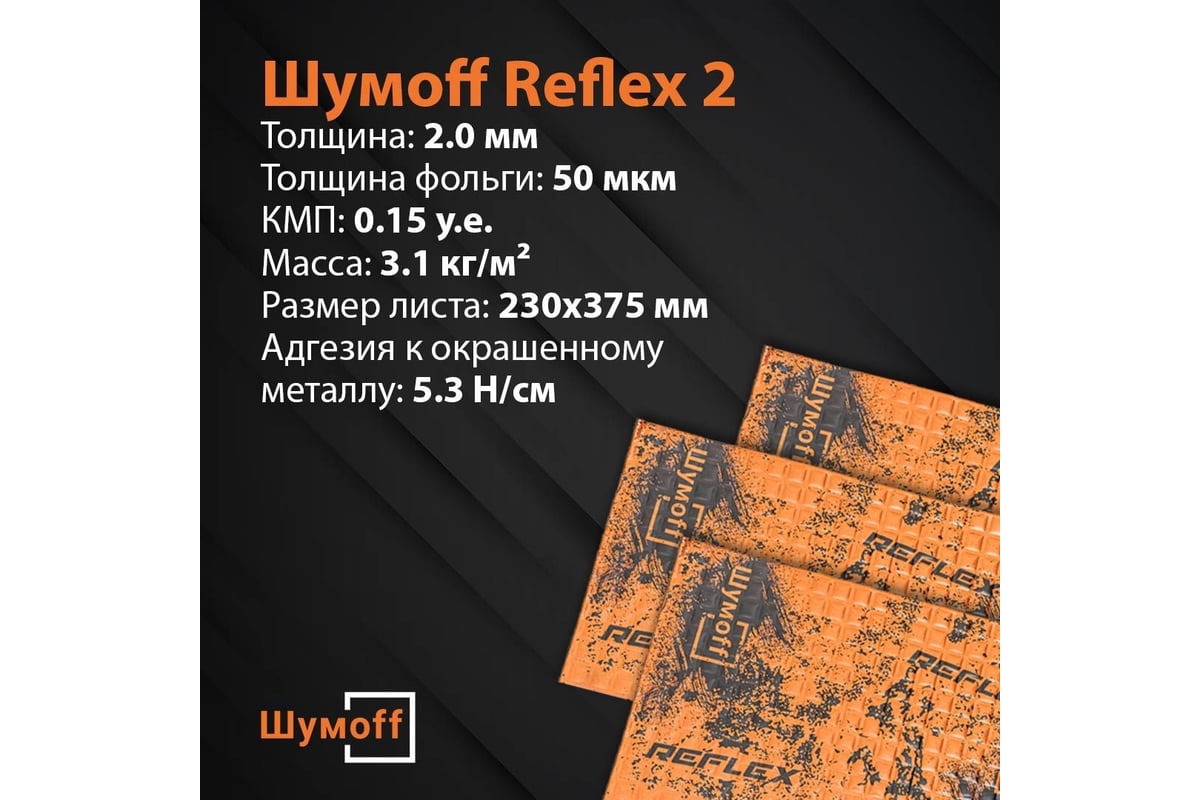 Вибродемпфирующий материал Шумофф Reflex 2 12 листов в пачке НФ-00001877