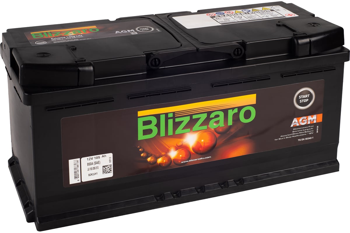 Аккумулятор BLIZZARO AGM 105R 950 A, 394x175x190 мм 462592 - выгодная цена,  отзывы, характеристики, фото - купить в Москве и РФ