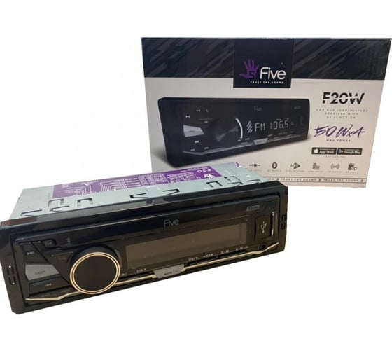 Автомагнитола FIVE 1 din, белая, Bluetooth, USB, AUX, SD, FM, 4х50 F20W 1