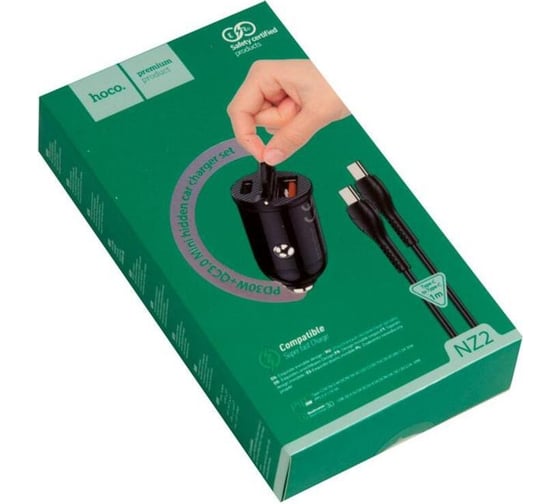 Автомобильная зарядка от прикуривателя Hoco nz2 link, кабель type-c, qc3.0, один порт usb, один порт type-c, 30 Вт, черный 825546