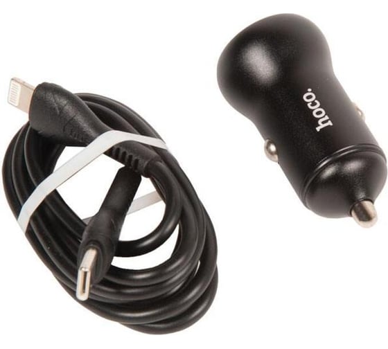 Автомобильная зарядка от прикуривателя Hoco nz5, кабель type-c to ip, 1xusb-a, 1xtype-c, pd30w, черный 900469 1