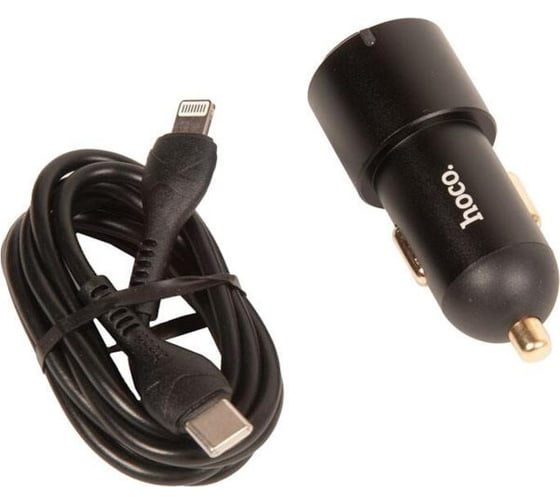 Автомобильная зарядка от прикуривателя Hoco nz6, кабель type-c to ip, 1xusb-a, 2xtype-c, pd45w, черный 900445 1