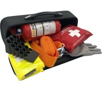 Набор автомобилиста TopAuto emergency kit 5 сумка из эко кожи, аптечка по ту, огнетушитель оп-2, знак rt-199, жилет, трос буксир 3.5 т, 2 кр, перчатки хб ТА-EK5