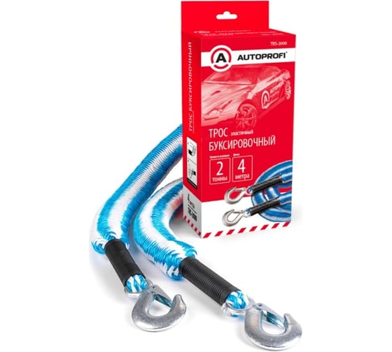 Буксировочный трос AUTOPROFI канат, эластичный, 2т, 1,5-4м, 2 крюка, 1 12 TRS-2000