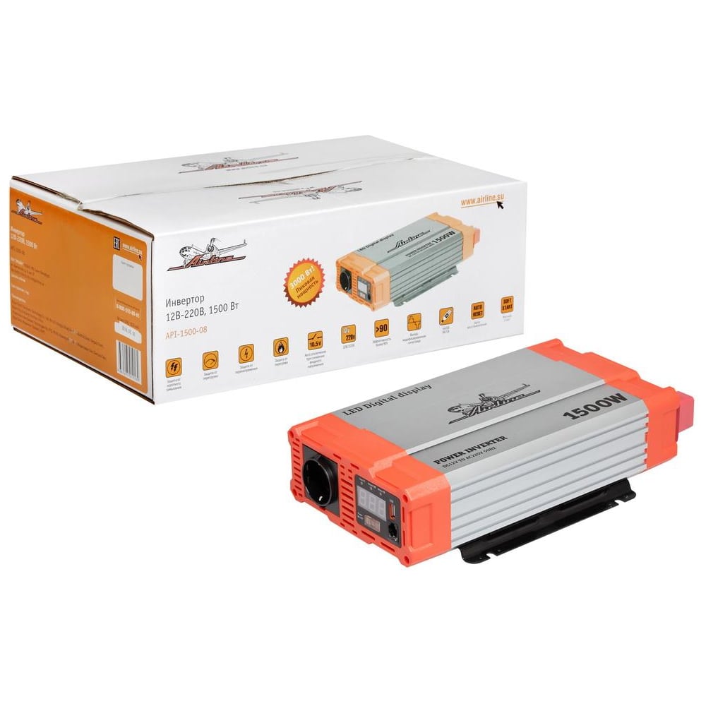 Инвертор Airline 12В-220В, 1500 Вт API-1500-08 - выгодная цена, отзывы ...