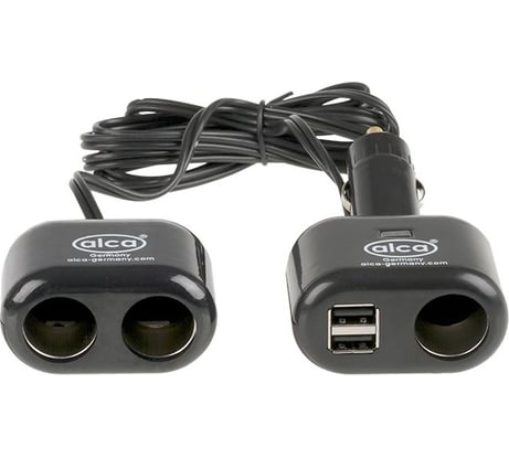 Разветвитель прикуривателя Alca 3 выхода, 12В + 2 USB 5В, удлинитель 2 м 511410