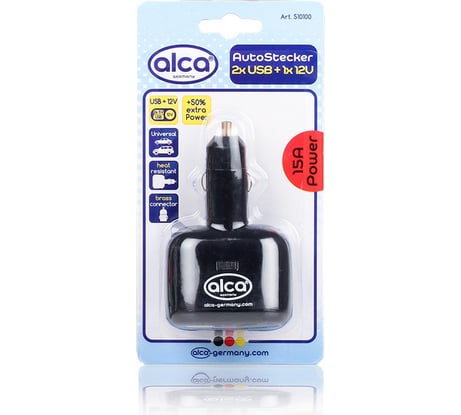 Разветвитель прикуривателя Alca 2 USB + 1 с предохр. 15A 510100