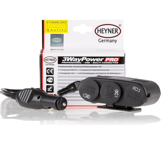 Разветвитель прикуривателя /3 выхода/ + USB с предохранителем 10A Heyner 511 300