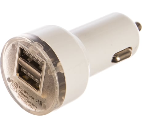 Автомобильное зарядное устройство REXANT 2хUSB с индикацией /АЗУ/ /1 000+2 100mA/ белая 18-1189