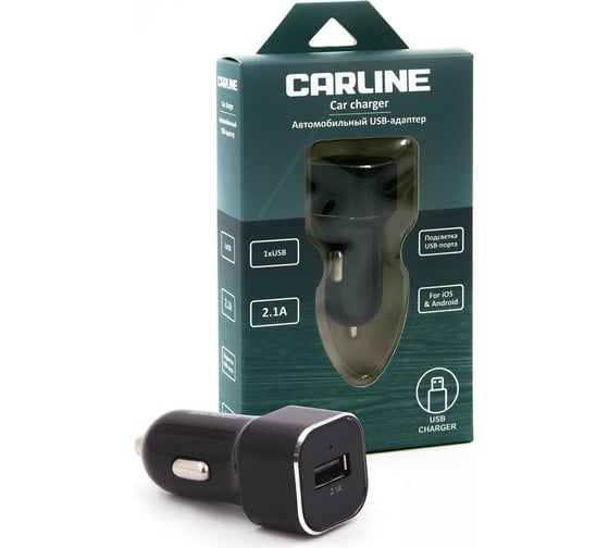 Автомобильный адаптер CARLINE 1хUSB 2.1 А, в прикуриватель 12/24 В, цвет черный, упаковка коробка CH-1U21A 1