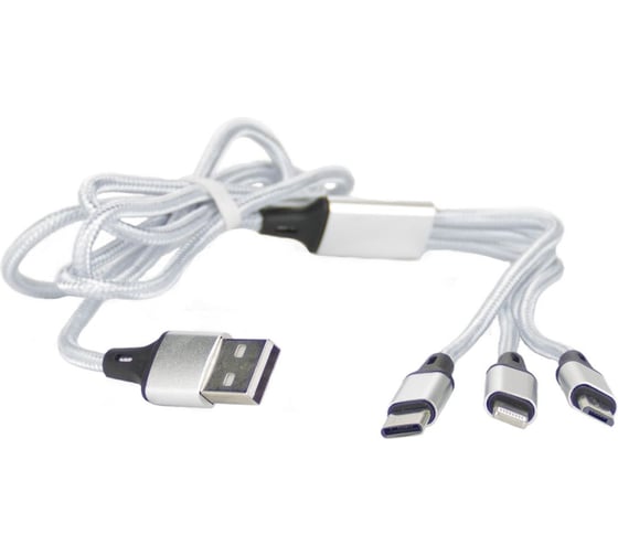Зарядное устройство Nova Bright 2 USB-порта, 2100мА + кабель для зарядки и синхронизации Lightning, micro-USB, Type-C, 3в1 46914