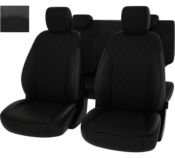 Чехлы PSV Hyundai Creta II 2021 РОМБ отстрочка черная черная экокожа Оригинал 135213