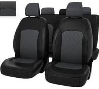 Чехлы PSV Hyundai Solaris II Kia Rio IV 2017 седан Active сплошная спинка РОМБ отстрочка серая черно серая экокожа Оригинал 135062