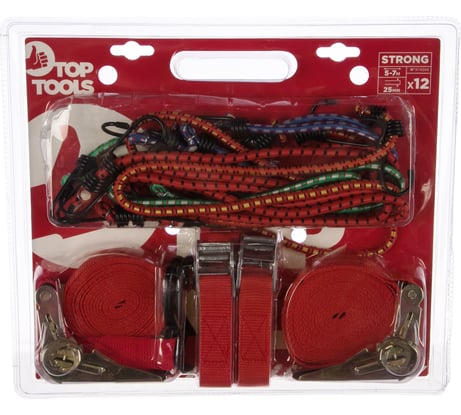 Ремни и резинки для стяжки багажа набор 12 шт Top Tools 97X206