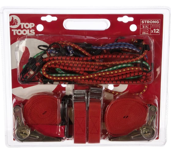 Ремни и резинки для стяжки багажа набор 12 шт Top Tools 97X206