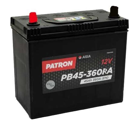 Аккумулятор PATRON ASIA 12 В, 45 Ач, 360 A (R+) B0, тонкие клеммы JIS T1 237x127x227 мм, 11.3 кг PB45-360RA
