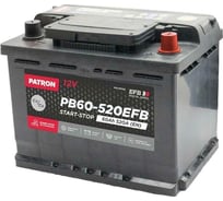 Аккумулятор PATRON EFB Start&Stop 12 В, 60 Ач, 520 A, ETN 0(R+) B0, 230x173x222 мм, 16.2 кг PB60-520EFB