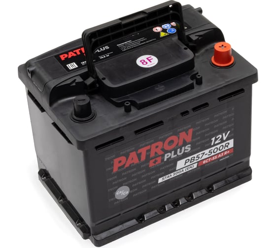 Аккумулятор PATRON PLUS 12 В, 57 Ач, 500 A ETN 0(R+) B13, 242x175x190 мм, 13.1 кг PB57-500R