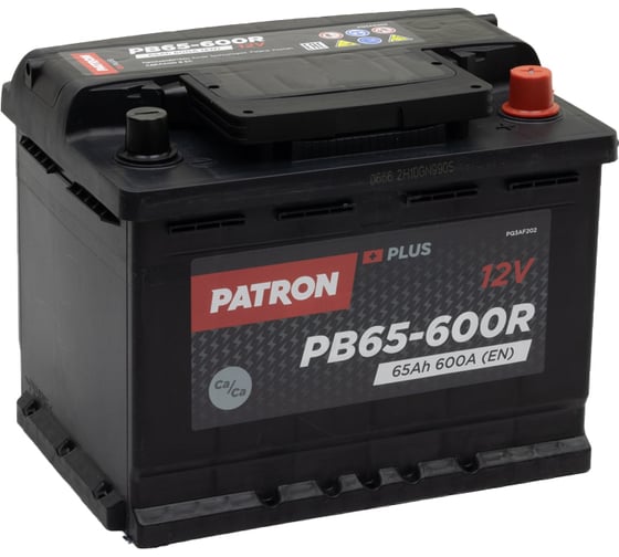 Аккумулятор PATRON PLUS 12 В, 65 Ач, 600 A ETN 0(R+) B13, 242x175x190 мм, 15 кг PB65-600R