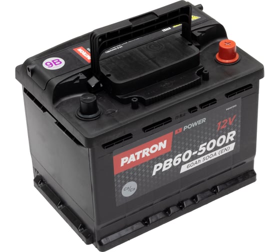 Аккумулятор PATRON POWER 12 В, 60 Ач, 500 A ETN 0(R+) B13, 242x175x190 мм, 13.3 кг PB60-500R