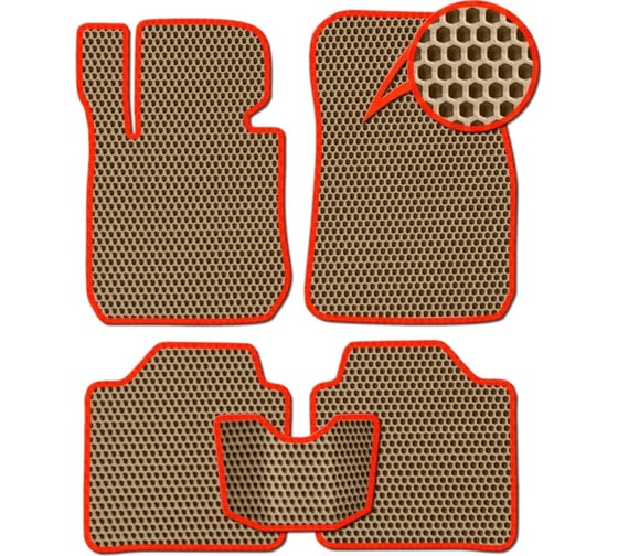 Ковры в салон автомобиля Eva Smart Opel Astra H хэтчбек, GTC купе, универсал вариант макси 3d 2004 - 2015 ЭВА СОТА бежевые c красной окантовкой 3138-A1A7-S 1