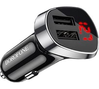 Автомобильное зарядное устройство Borofone bz15 auspicious 2xusb, 2.4a, led дисплей + кабель lightning 8-pin черный 0L-00049910