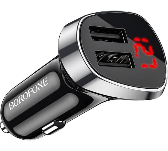 Автомобильное зарядное устройство Borofone bz15 auspicious 2xusb, 2.4a, led дисплей + кабель lightning 8-pin черный 0L-00049910