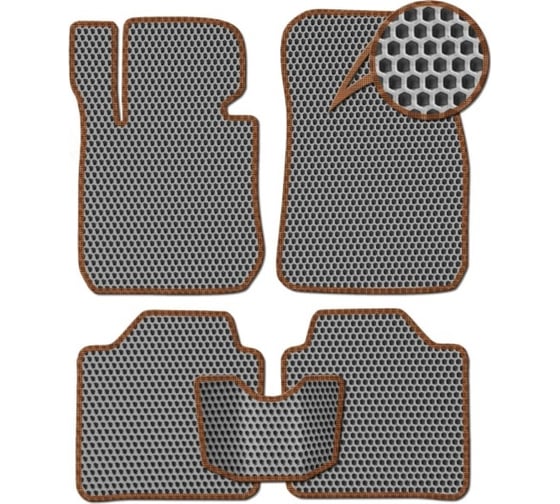 Ковры в салон автомобиля Eva Smart Opel Astra H хэтчбек, GTC купе, универсал вариант макси 3d 2004 - 2015 ЭВА СОТА серые c коричневой окантовкой 3138-B1A6-S 1