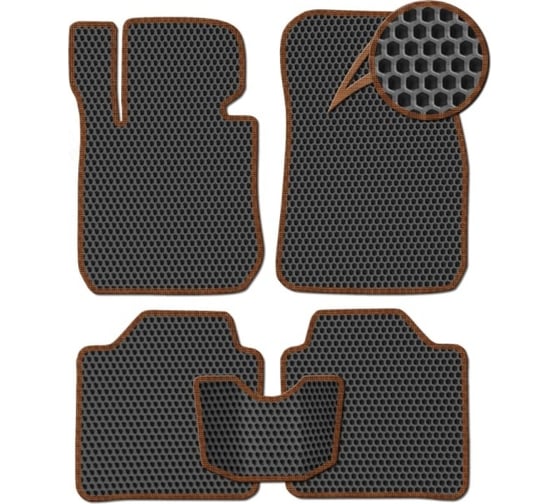 Ковры в салон автомобиля Eva Smart Opel Astra H хэтчбек, GTC купе, универсал вариант макси 3d 2004 - 2015 ЭВА СОТА чёрные c коричневой окантовкой 3138-B5A6-S 1