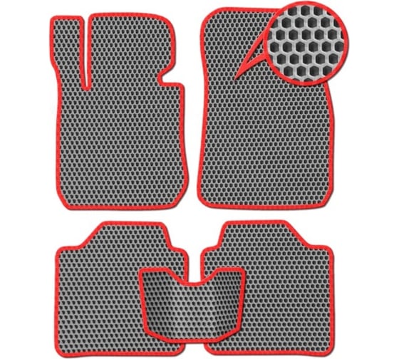Ковры в салон автомобиля Eva Smart Opel Astra H хэтчбек, GTC купе, универсал вариант макси 3d 2004 - 2015 ЭВА СОТА серые c красной окантовкой 3138-B1A7-S 1