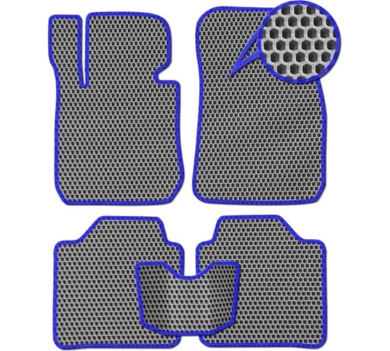 Ковры в салон автомобиля Eva Smart Opel Astra H хэтчбек, GTC купе, универсал вариант макси 3d 2004 - 2015 ЭВА СОТА серые c синей окантовкой 3138-B1B2-S 1