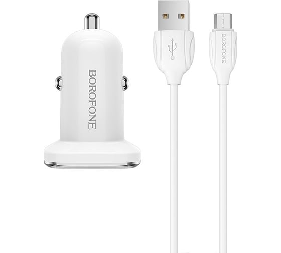 Автомобильное зарядное устройство Borofone bz12a lasting power 1xusb, 3a, qc3.0 + кабель type-c, 1м белый 0L-00044350
