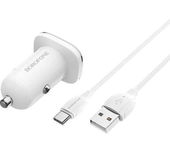 Автомобильное зарядное устройство Borofone bz12a lasting power 1xusb, 3a, qc3.0 + кабель type-c, 1м белый 0L-00044350
