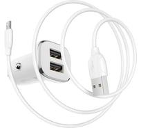 Автомобильное зарядное устройство Borofone bz12 lasting power 2xusb, 2.4a + кабель microusb, 1м белый 0L-00044353