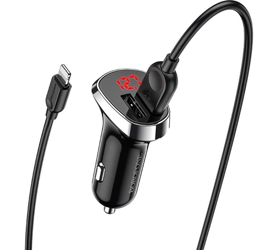Автомобильное зарядное устройство Borofone bz15 auspicious 2xusb, 2.4a, led дисплей + кабель type-c, 1м черный 0L-00049912 1