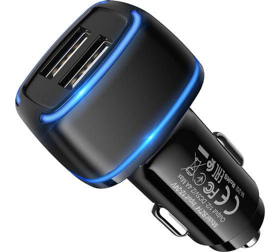 Автомобильное зарядное устройство Borofone bz14 max 2xusb, 2.4a, led черный 0L-00049913 1