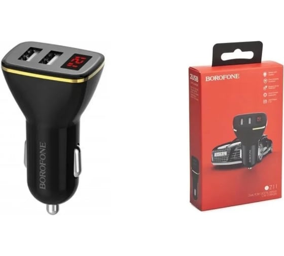 Автомобильное зарядное устройство Borofone bz11 speed map 2xusb, 2.1a, led дисплей черный 0L-00043645 1