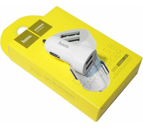Автомобильное зарядное устройство Hoco z2a 2xusb, 2.4а (белый) 0L-00037557