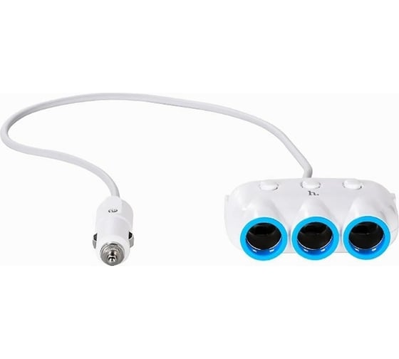 Азу разветвитель прикуривателя Hoco c1 2xusb, 3.1а, 3 гнезда прикуривателя, 0.55м (белый) 0L-00038982 1