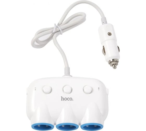 Азу разветвитель прикуривателя Hoco c1 2xusb, 3.1а, 3 гнезда прикуривателя, 0.55м (белый) 0L-00038982