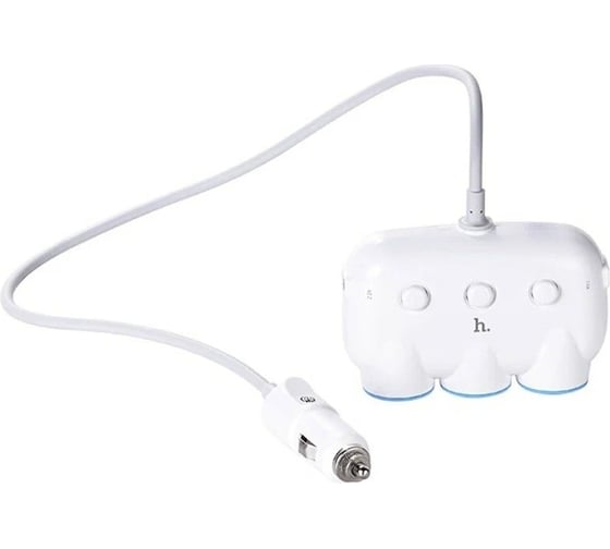 Азу разветвитель прикуривателя Hoco c1 2xusb, 3.1а, 3 гнезда прикуривателя, 0.55м (белый) 0L-00038982