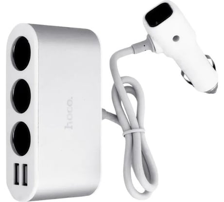 Азу разветвитель прикуривателя Hoco z13 2xusb,3.1а,led,3 прикуривателя,0.55м(белый) 0L-00048597