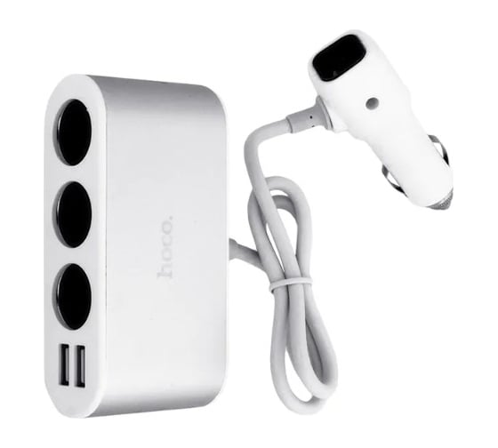 Азу разветвитель прикуривателя Hoco z13 2xusb,3.1а,led,3 прикуривателя,0.55м(белый) 0L-00048597 1