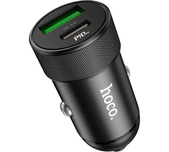 Автомобильное зарядное устройство Hoco z32b speed up 1xusb, 1xusb-c,4.5а,27w,pd18w,qc3.0,led + кабель lightning 8-pin,1м(черный) 0L-00048217 1
