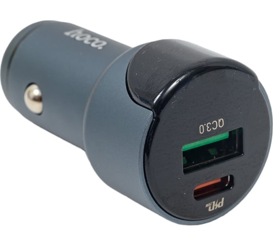 Автомобильное зарядное устройство Hoco z42 light road 1xusb, 1xusb-c, 3а, pd20w, qc3.0, led дисплей (серый) 0L-00050628