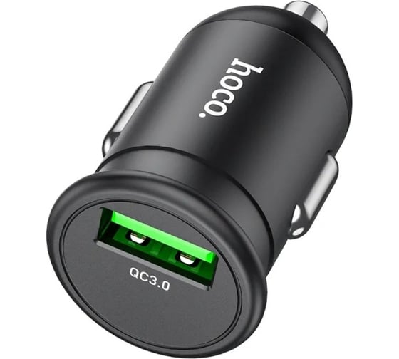 Автомобильное зарядное устройство Hoco z43 mighty 1xusb, 3а, 18w, qc3.0 + usb кабель type-c, 1м (черный) 0L-00054499 1