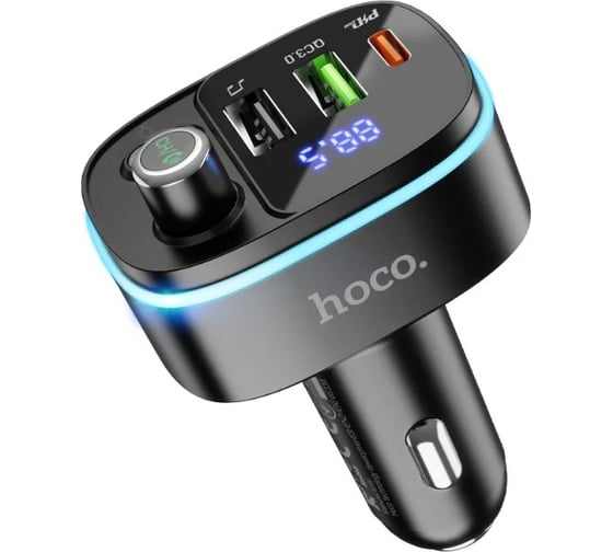 Автомобильное зарядное устройство Hoco e62 fast 1xusb, 1xusb-c, 3а, pd20w, qc3.0, bt5.0, usb flash, fm, led дисплей (черный) 0L-00053496 1