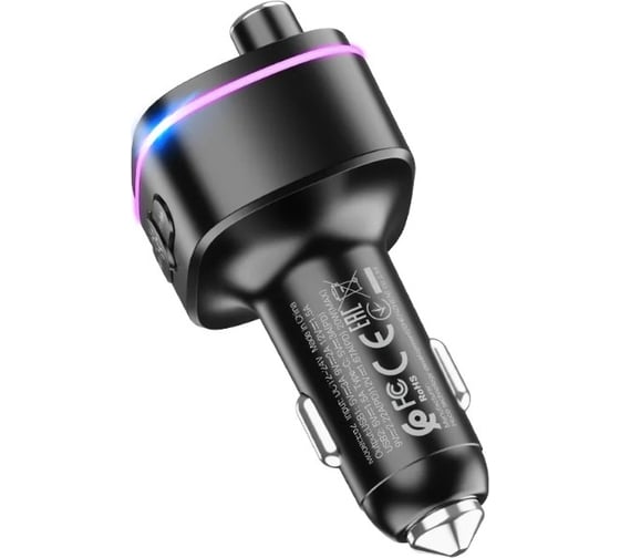 Автомобильное зарядное устройство Hoco e62 fast 1xusb, 1xusb-c, 3а, pd20w, qc3.0, bt5.0, usb flash, fm, led дисплей (черный) 0L-00053496
