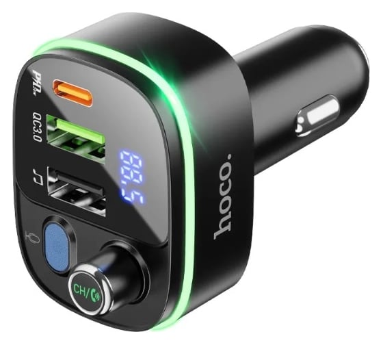 Автомобильное зарядное устройство Hoco e62 fast 1xusb, 1xusb-c, 3а, pd20w, qc3.0, bt5.0, usb flash, fm, led дисплей (черный) 0L-00053496